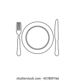 Dish; fork and knife -  black vector icon
