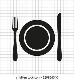 Dish fork and knife  - black vector icon