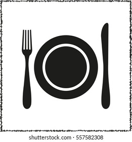 Dish fork and knife  - black vector icon