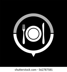Dish fork and knife  - black vector icon