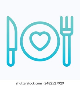 Dish Fork And Knife, Dinner, Cutlery, Isolated Gradient Vector Icon.