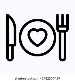 Dish Fork And Knife, Dinner, Cutlery, Isolated Lineal Vector Icon.