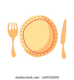dish with fork and knife hand draw style vector illustration design