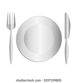 dish with fork and knife icon over white background vector illustration