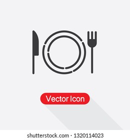 Dish WIth Fork And Knife Icon Vector Illustration Eps10