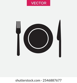Dish fork and knife icon vector, simple flat black trendy style illustration for web and app..eps