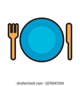 dish with fork and knife line and fill style icon vector illustration design