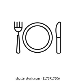 Dish, fork, knife line icon, outline vector sign, linear style pictogram isolated on white. Food symbol, logo illustration. Editable stroke. Pixel perfect vector graphics