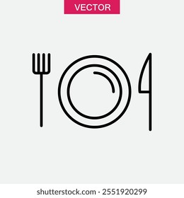 Dish, fork, knife line icon, vector Food symbol trendy style linear illustration for web and app..eps