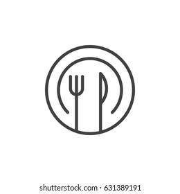 Dish fork and knife line icon, outline vector sign, linear style pictogram isolated on white. Symbol, logo illustration. Editable stroke. Pixel perfect