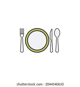 plato, tenedor, cuchillo, icono de color cuchara. Se puede usar para web, logotipo, aplicación móvil, UI UX
