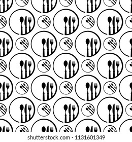 Dish Fork Knife Spoon Icon Seamless Pattern Vector Art Illustration