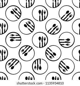 Dish Fork Knife Spoon Icon Seamless Pattern Vector Art Illustration
