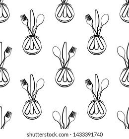 Dish Fork Knife Spoon Icon Seamless Pattern Vector Art Illustration