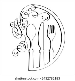 Dish Fork Knife Spoon Icon Vector Art Illustration