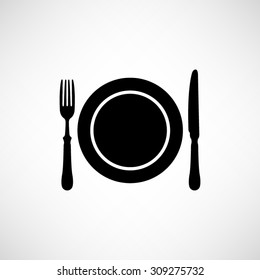 Dish, fork and knife - vector icon