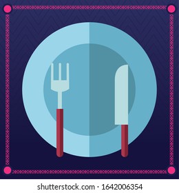 dish with fork and knife vector illustration design