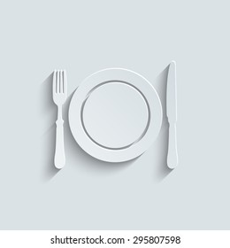 Dish, fork and knife - vector with shadow 