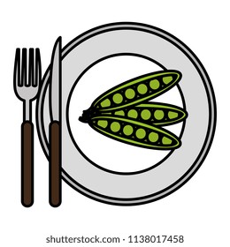 dish with fresh beans and cutleries
