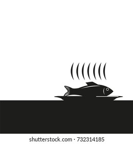 A dish of fresh fish. Vector icon in two colors. Black and white.