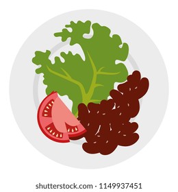 dish with fresh lettuce and beans