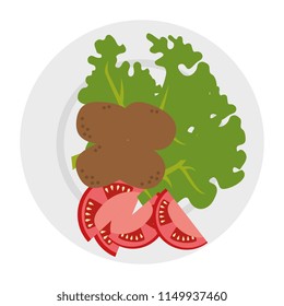 dish with fresh lettuce and potatoes