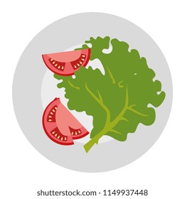 dish with fresh lettuce and tomatoes