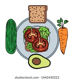dish with fresh vegetables and bread healthy food