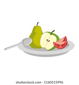 dish with fruits and tomatoes
