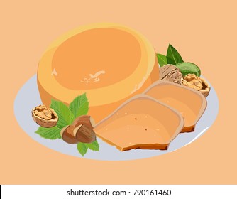 dish with gouda cheese with walnuts and hazelnuts