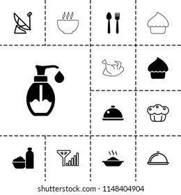 Dish icon. collection of 13 dish filled and outline icons such as soap, satellite, pie, mobile signal, soup. editable dish icons for web and mobile.