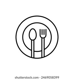 dish icon with Fork, spoon. Restaurant, food court symbol trendy style illustration on white background..eps