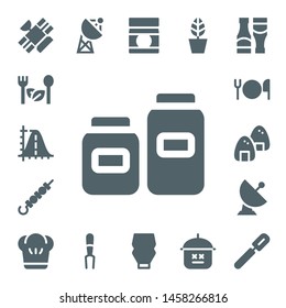 dish icon set. 17 filled dish icons.  Simple modern icons about  - Satellite, Salad, Parabola, Pots, Skewer, Cutlery, Onigiri, Chef, Fork, Baby food, Mayonnaise, Pot, Sauces, Peeler