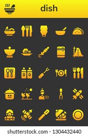dish icon set. 26 filled dish icons.  Simple modern icons about  - Salad, Soup, Cutlery, Mayonnaise, Baby food, Taco, Satellite dish, Skewer, Dishwasher, Parabola, Restaurant
