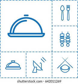 Dish icon. set of 6 dish outline icons such as dish, kebab, asian food, satellite