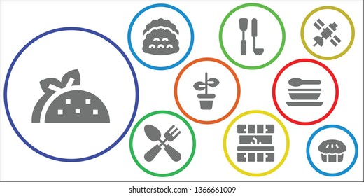 dish icon set. 9 filled dish icons.  Simple modern icons about  - Taco, Tacos, Soup ladle, Cutlery, Kitchen, Pot, Soup, Satellite, Pie