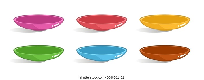 Dish icon set. Cartoon empty dishes isolated on white background