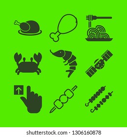 dish icon set with chicken leg, satellite and pasta vector illustration