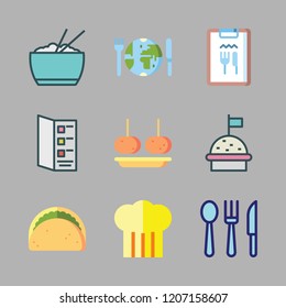 dish icon set. vector set about chef, cutlery, croquette and rice icons set.