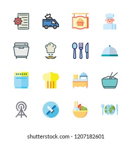 dish icon set. vector set about rice, cutlery, satellite and chef icons set.