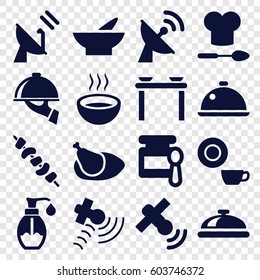 Dish icons set. set of 16 dish filled icons such as baby food, bowl, kebab, soup, soap, satellite, chicken, chef hat and spoon