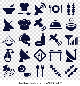 Dish icons set. set of 25 dish filled icons such as satellite, bowl, drink and food, kebab, soup, soap, pie, plate fork and spoon, restaurant, asian food