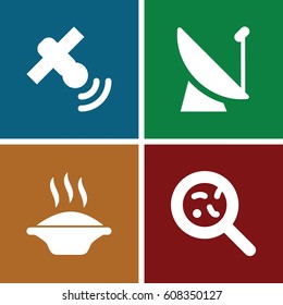 Dish icons set. set of 4 dish filled icons such as bacteria, satellite