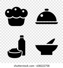 Dish icons set. set of 4 dish filled icons such as bowl, drink and food, pie