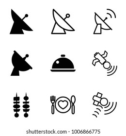Dish icons. set of 9 editable filled and outline dish icons such as satellite, kebab, dish