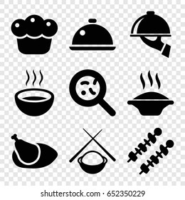 Dish icons set. set of 9 dish filled icons such as soup, bacteria, pie, chicken, kebab