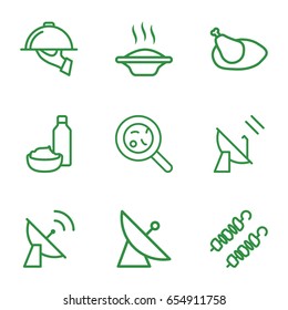Dish icons set. set of 9 dish outline icons such as satellite, drink and food, bacteria, chicken, dish serving, kebab