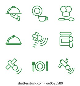 Dish icons set. set of 9 dish outline icons such as baby food, satellite, plate fork and spoon