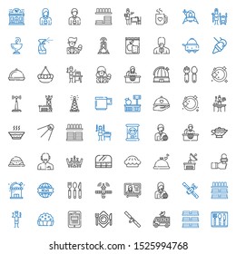 dish icons set. Collection of dish with cutlery, dishes, satellite dish, satellite, plate, news report, pie, chef, dinnerware, news reporter. Editable and scalable icons.