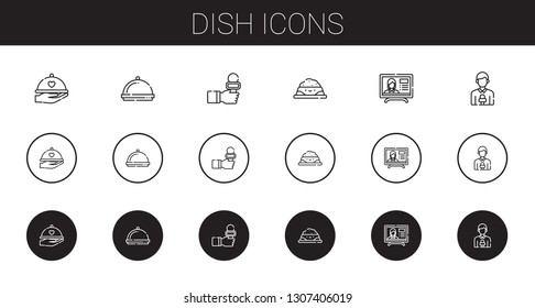 dish icons set. Collection of dish with dinner, news reporter, pet food, news report. Editable and scalable dish icons.